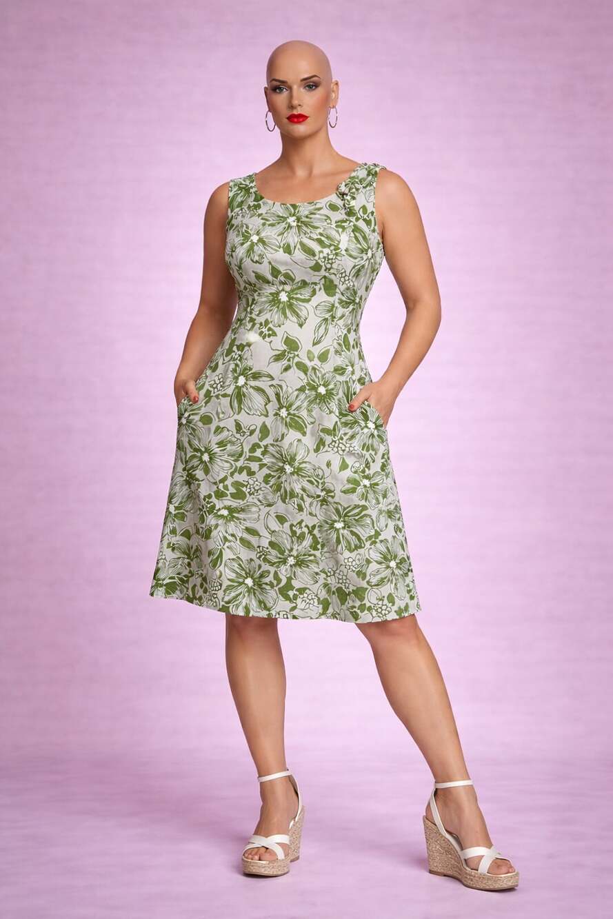 Robbie Bee Green Floral Sleeveless Fit & Flare Dress with Pockets Size 18